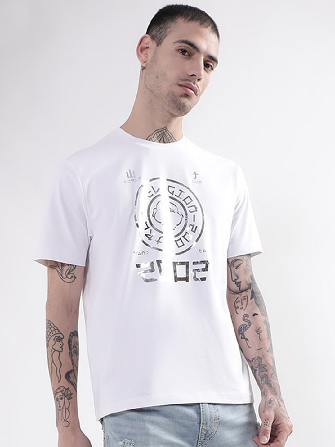 True Religion Men White Cotton Typography Printed T-shirt