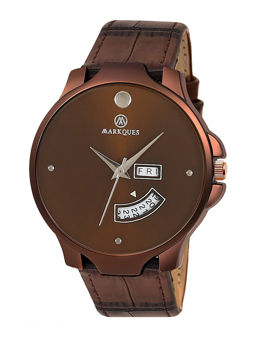 MARKQUES Men Embellished Leather Straps Digital Multi Function Watch STV-770202