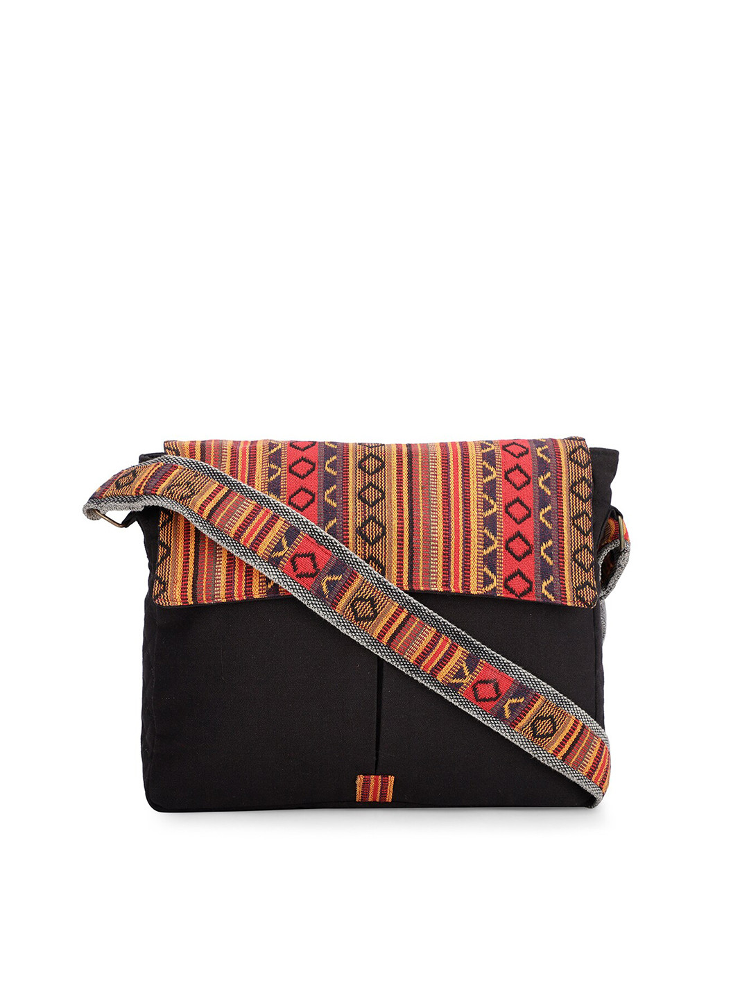 The House of Tara Unisex Black & Orange Textured Messenger Bag
