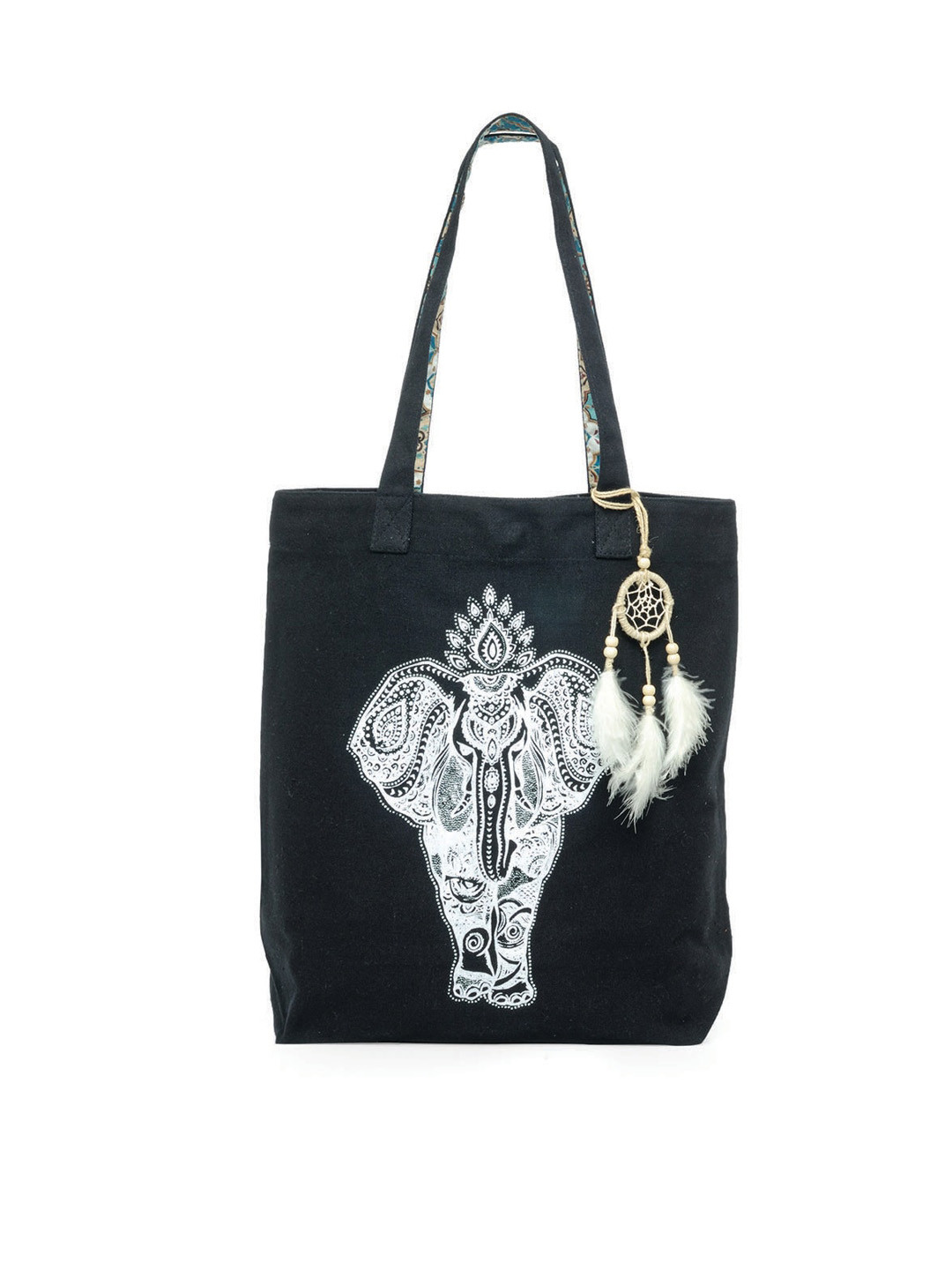 The House of Tara Printed Regular Structured Tote Bag with Tasselled Detail