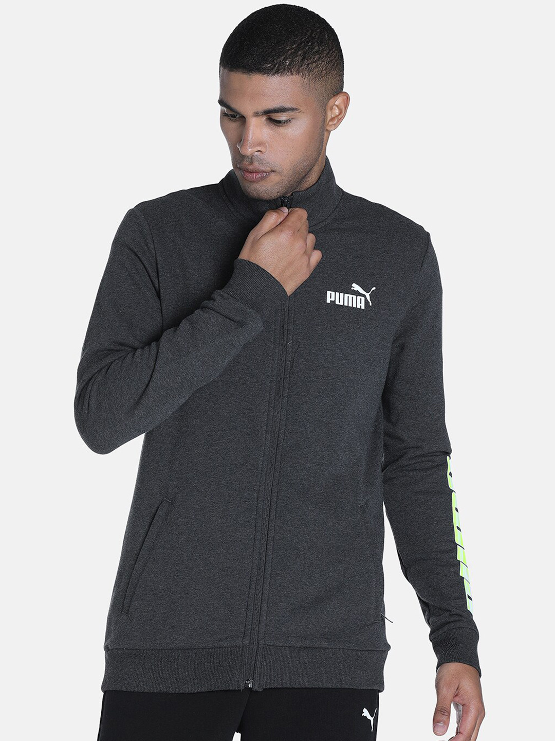Puma Men Slim Fit Abstract Logo Knitted Cotton Sporty Jacket