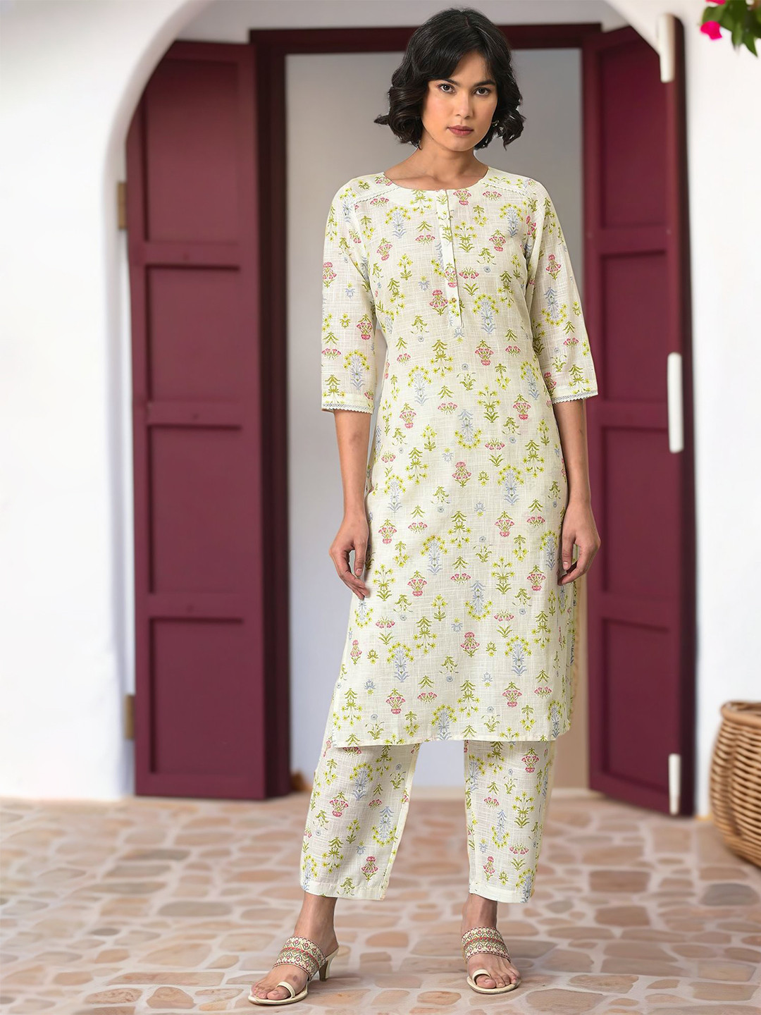 W Floral Print Cotton Kurta Set With Slim Pant