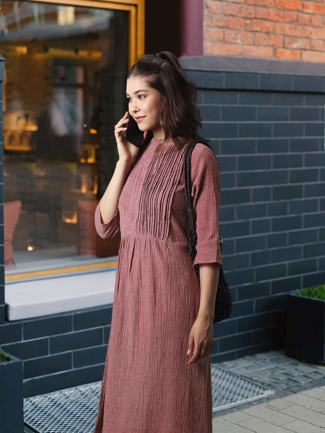 W pleated Midi Cotton Dress