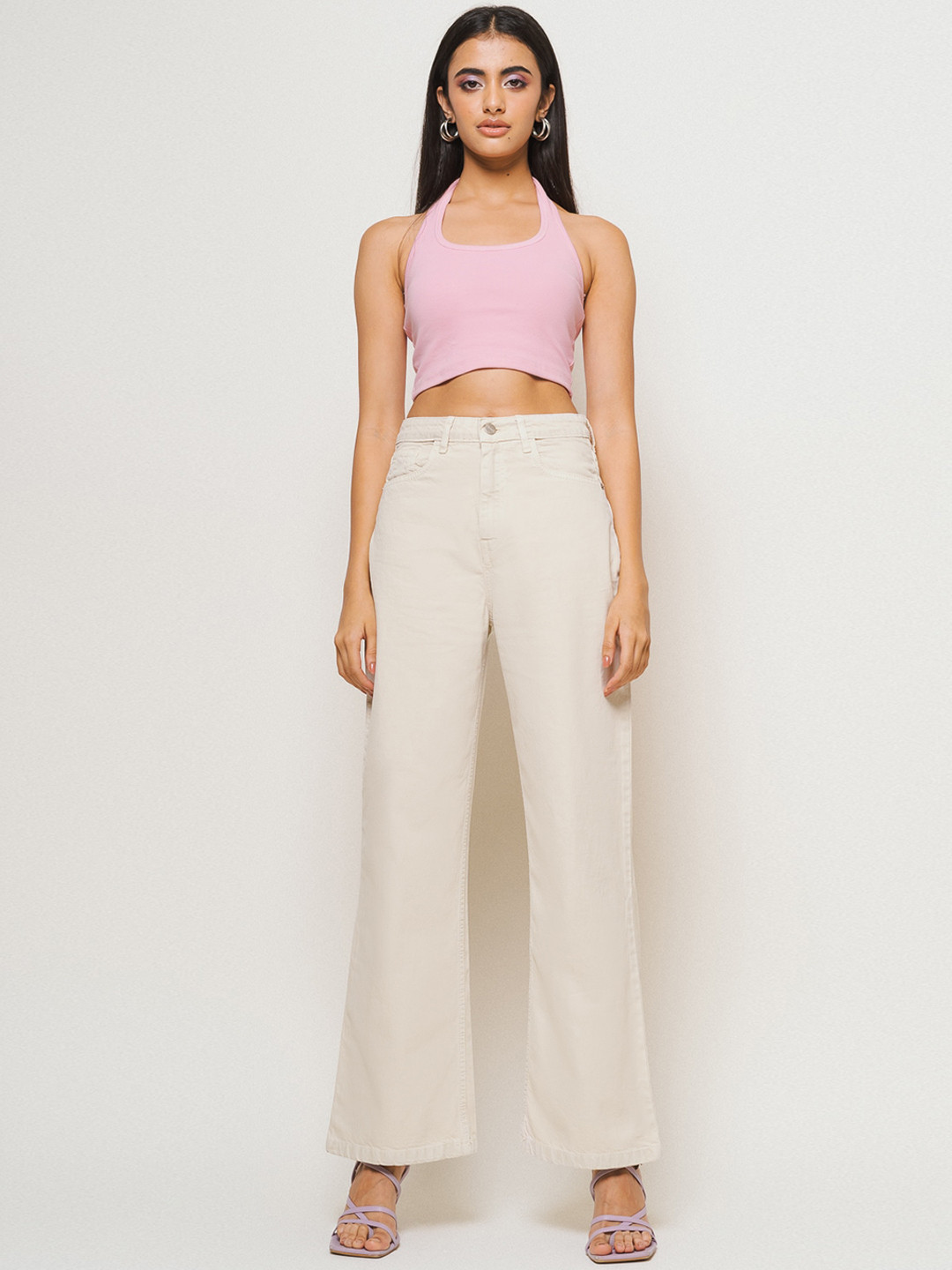 FREAKINS Women Straight Fit High-Rise Pure Cotton Jeans