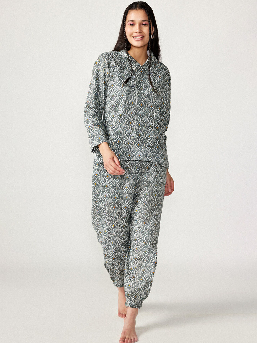 JISORA Women Printed Cotton Hoodie Co-Ords