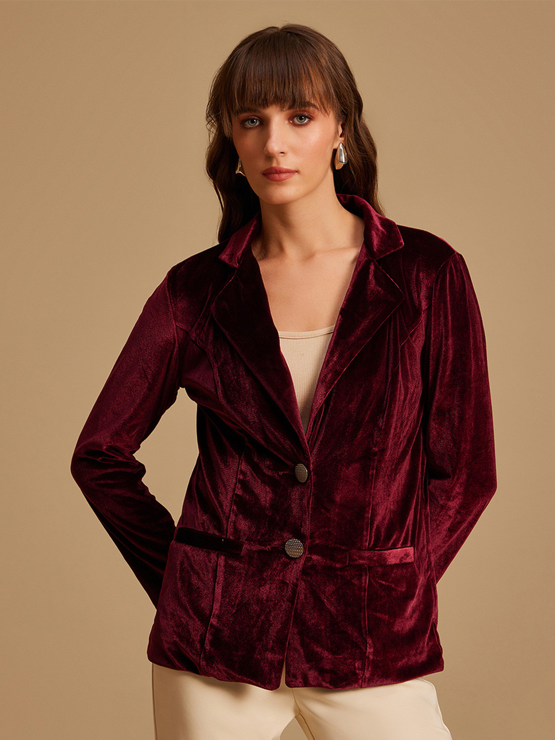 Kazo Women Velvet Single-Breasted Blazer