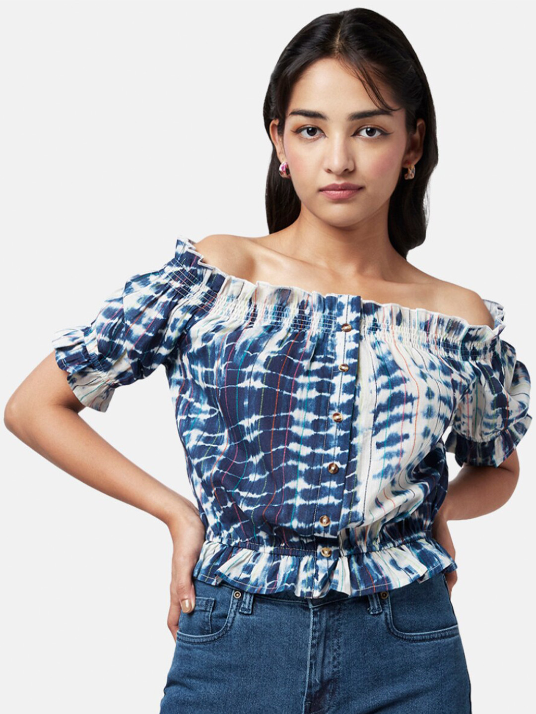 YU by Pantaloons Tie and Dye Off-Shoulder Bardot Top