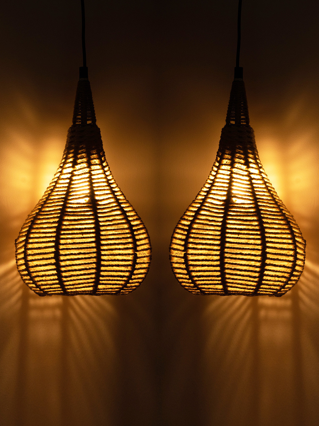 ExclusiveLane Beige Set Of 2 Luminescence Spherical Iron Hanging Pendant Lamp