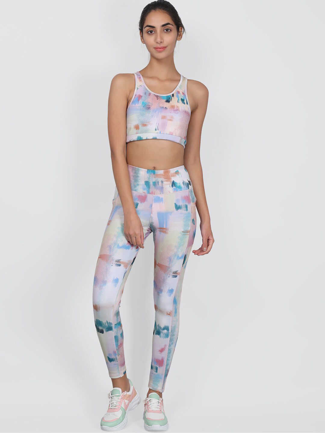 Beau Design Women Printed Sweat-Wicking Support Bra & Tights Workout Co-Ords