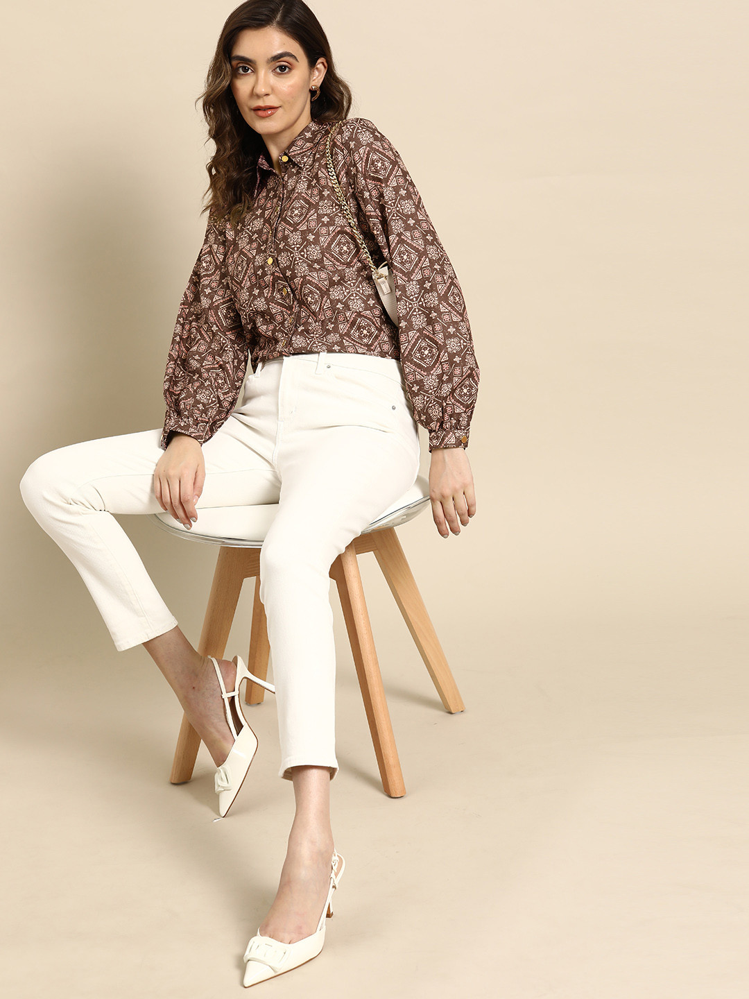 all about you Ethnic Printed Full Puff-Sleeves Casual Shirt