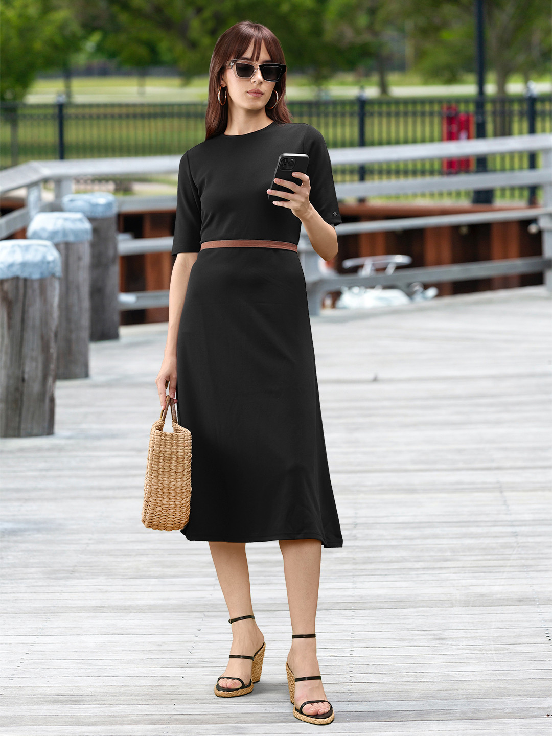 Van Heusen Woman Solid A-Line Midi Dress