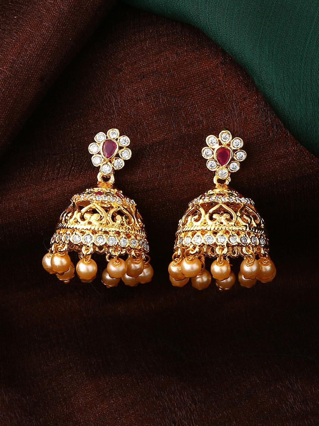 Estele Gold-Plated Cubic Zirconia Classic Jhumkas Earrings