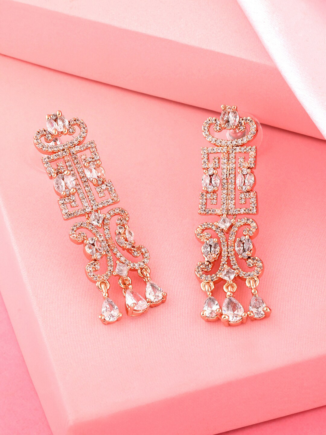 Estele Rose Gold Plated Geometric Jhumkas Earrings