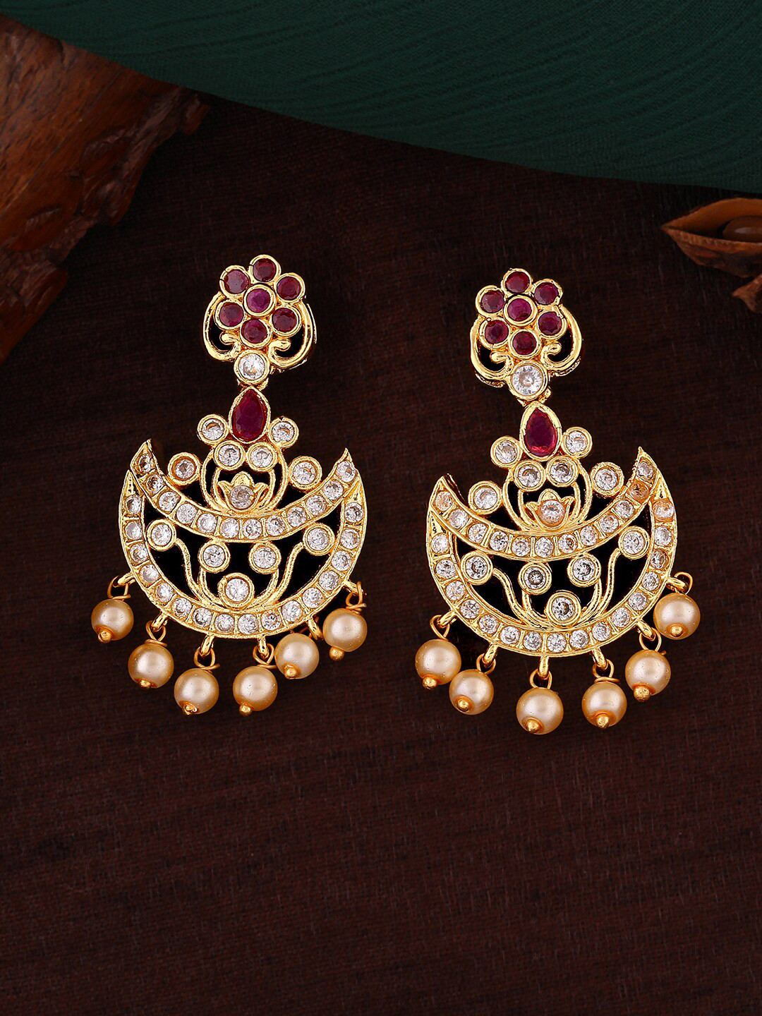 Estele Crescent Shaped Chandbalis Earrings