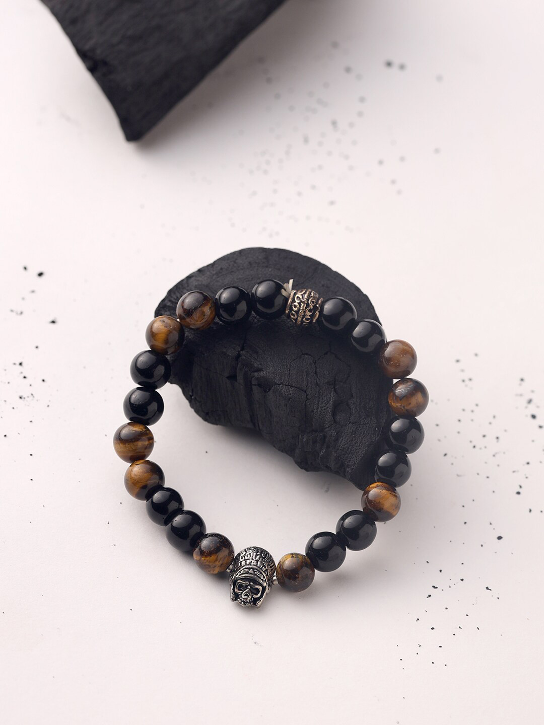 VIRAASI Men Black & Brown Tigers Eye Bracelet