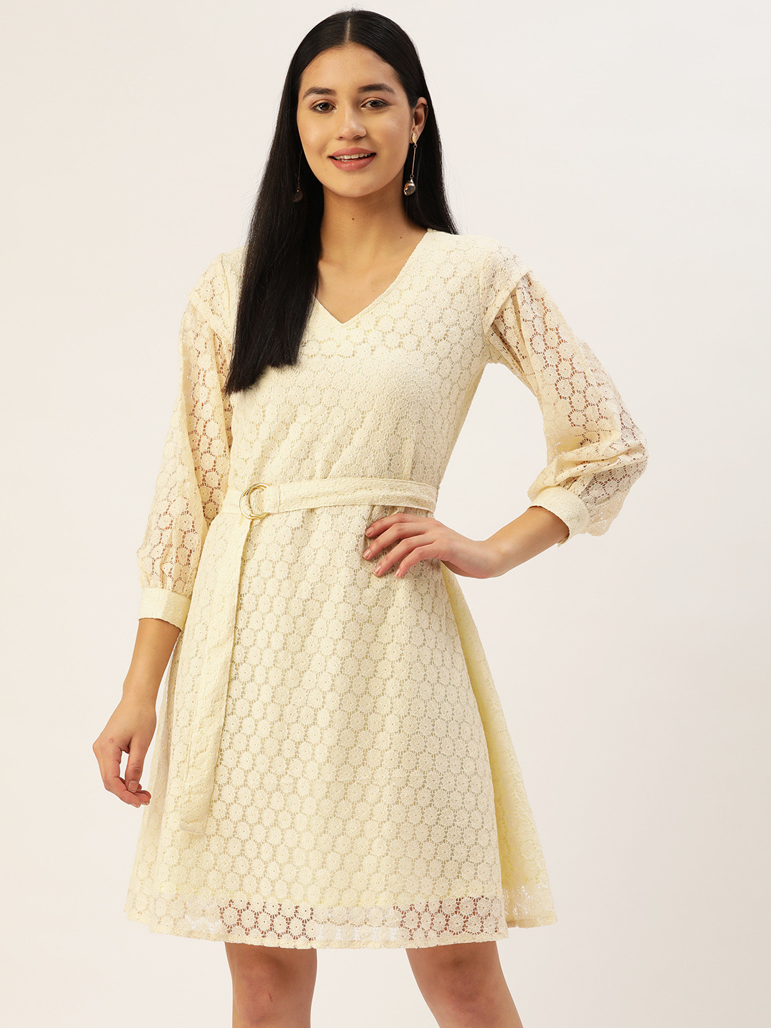 JAINISH Beige A-Line Cotton Dress