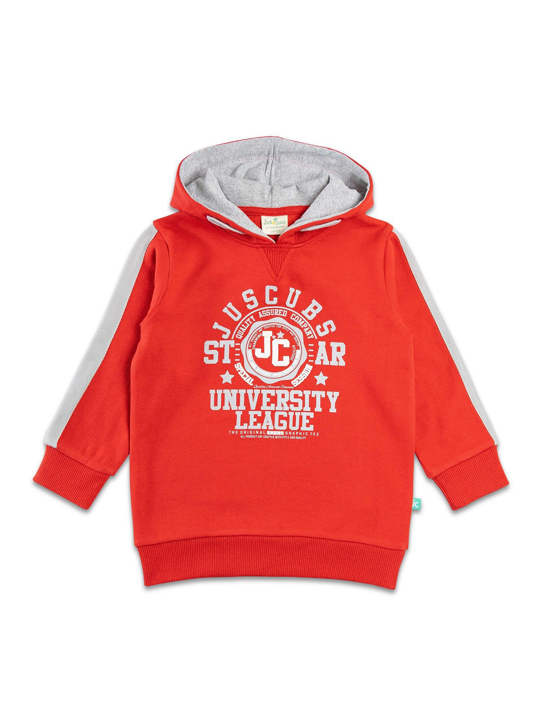 JusCubs Boys Red Cotton Printed Hooded Sweatshirt