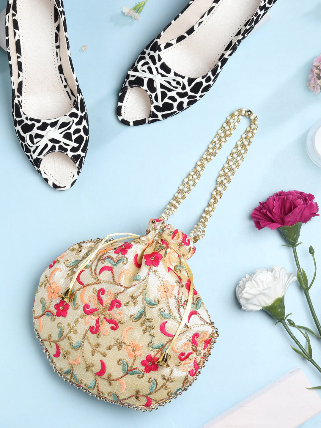 LIKAA Bridal Floral Embroidered Matka Potli