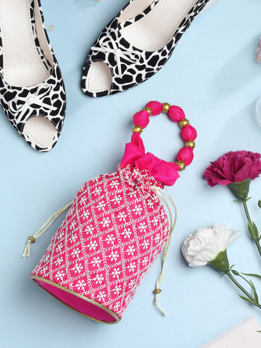 LIKAA Bridal Pink Chikankari Embroidery Potli