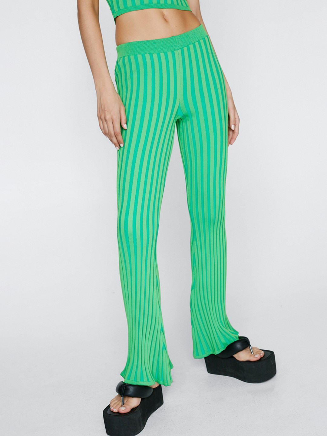 NASTY GAL Women Ribbed Flared Trousers