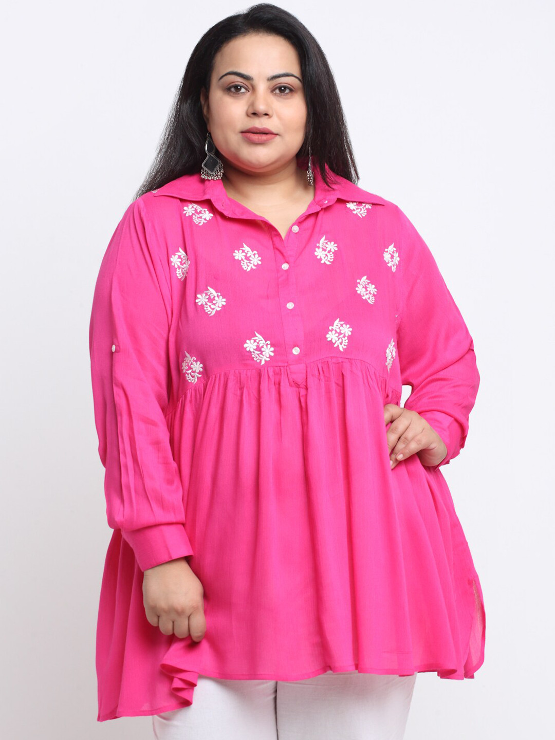 sindrellastorie Cotton Floral Print Plus Size Longline Top