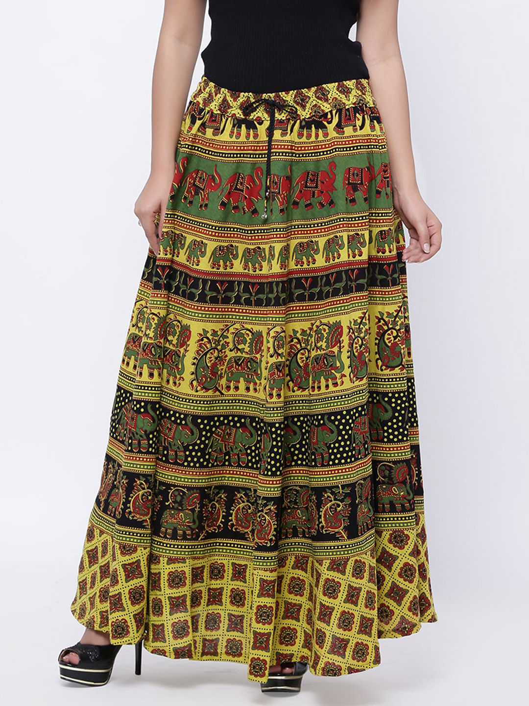 SOUNDARYA Women Printed Cotton A-Line Maxi Skirts