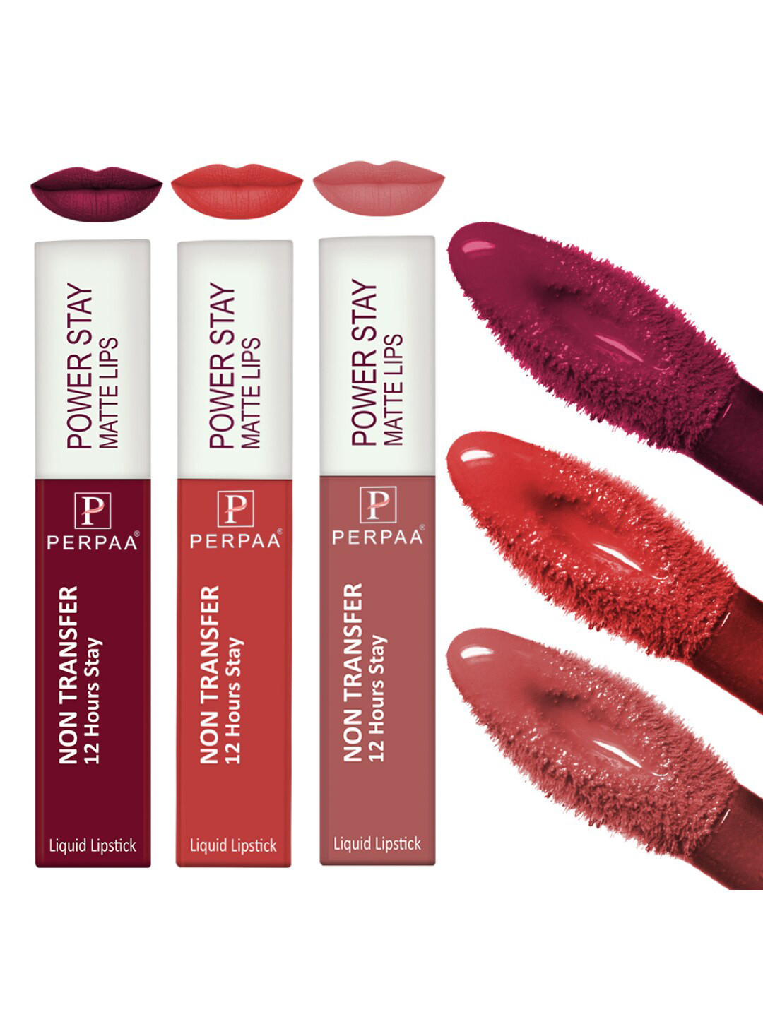 PERPAA Powerstay Set Of 3 Liquid Matte Non-Transfer Lipstick - 4ml Each