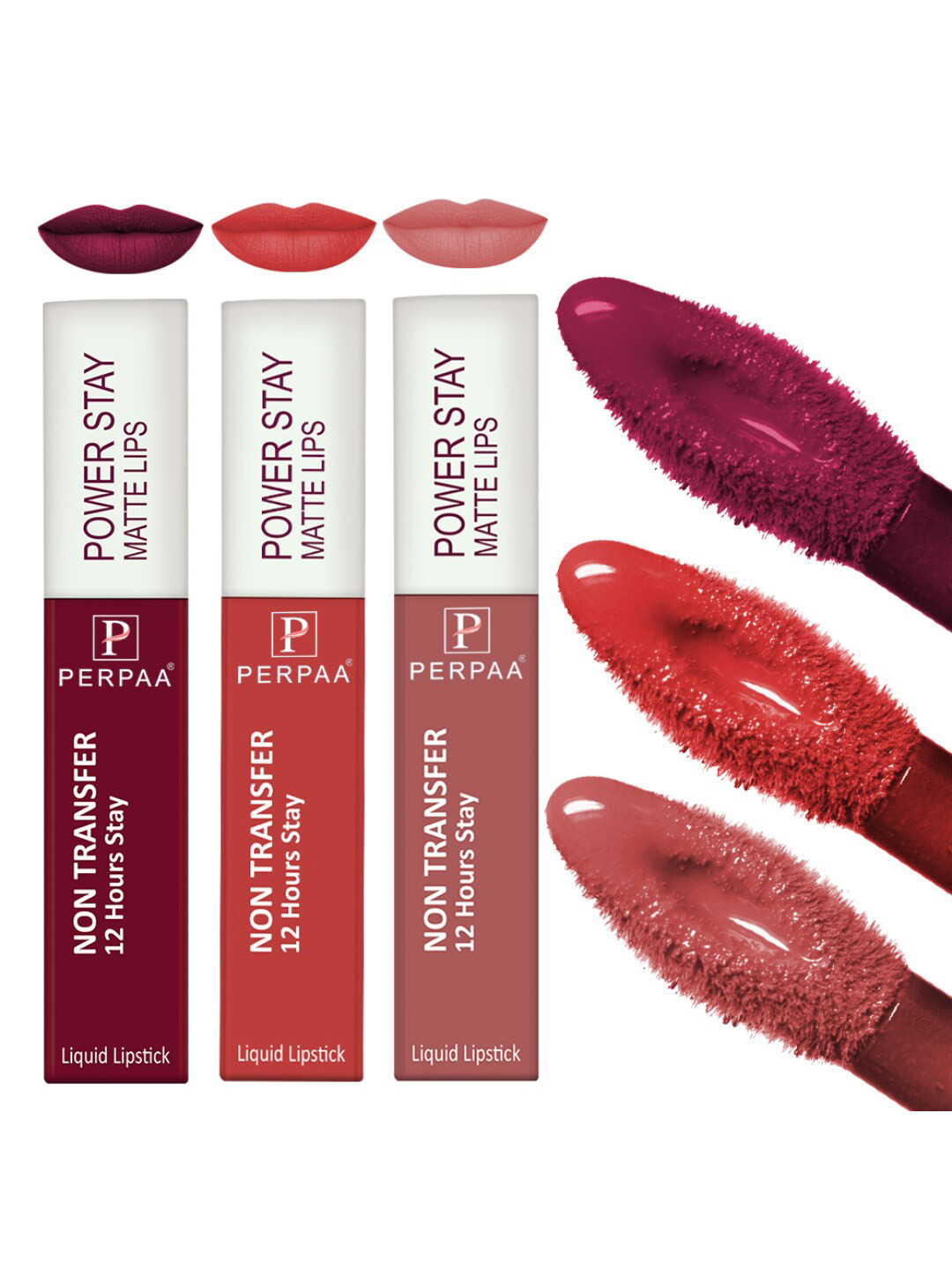 PERPAA Powerstay Set Of 3 Liquid Matte Non-Transfer Lipstick - 4ml Each