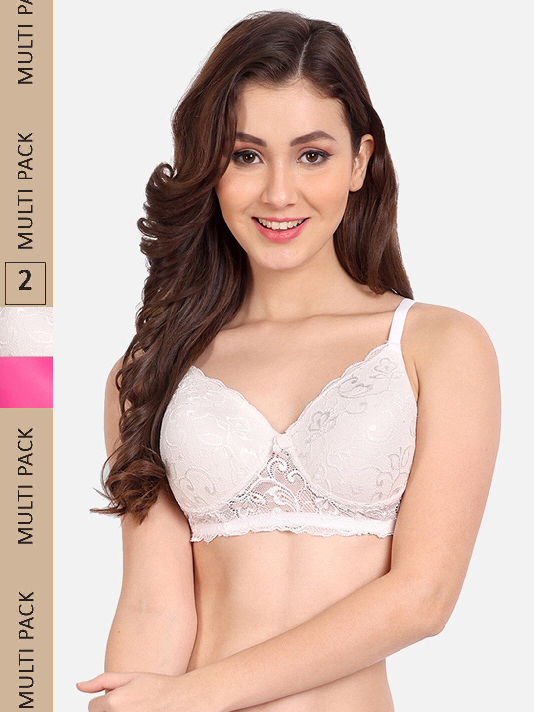 FIMS Pack of 2 Rapid-Dry Lace Lightly Padded Bra Fancy_Pad_Bra_WhiteRani