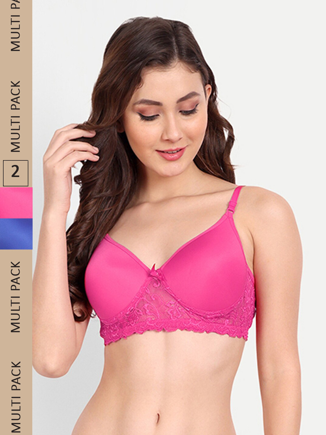 FIMS Pack of 2 Rapid-Dry Lace Lightly Padded Bra Fancy_Pad_Bra_BlueRani