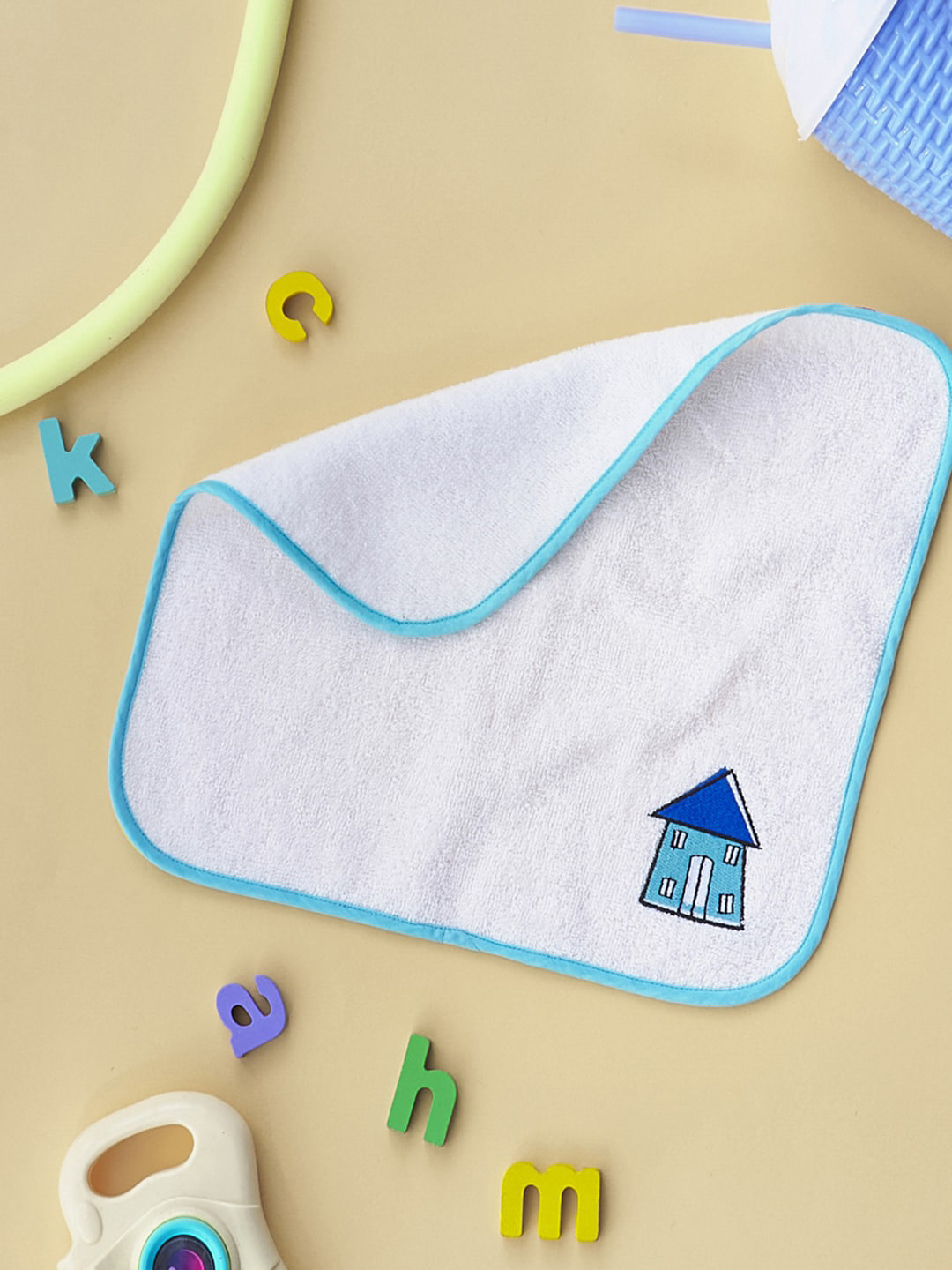 Fabindia White & Blue 350 GSM Cotton Face Towel