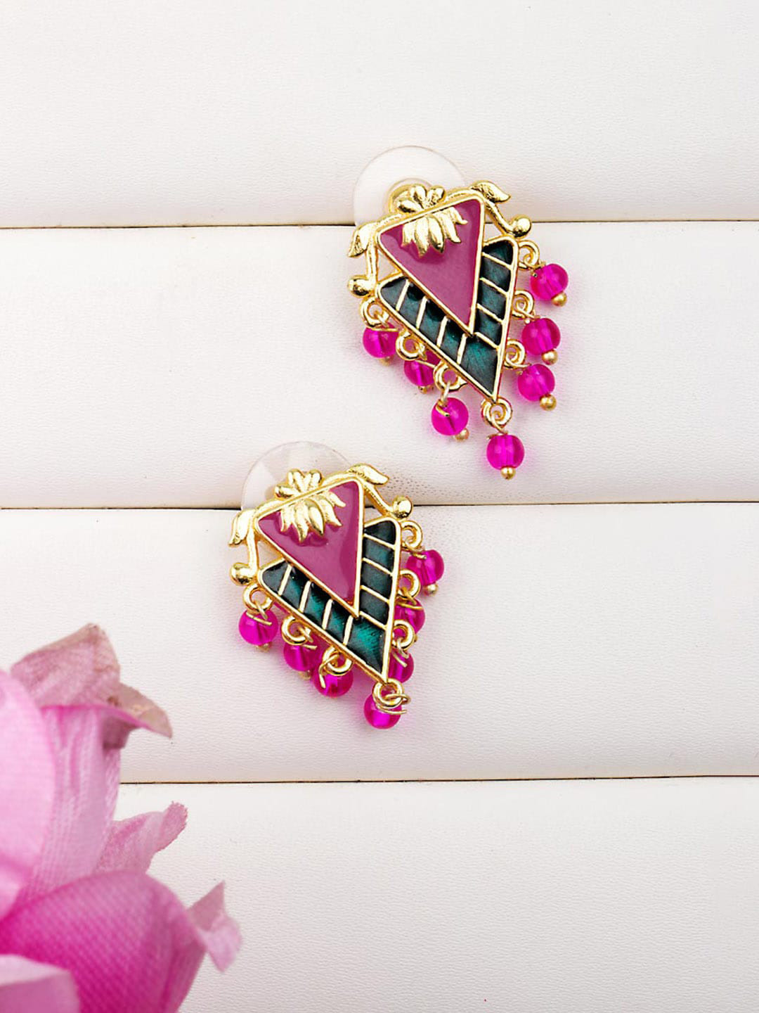 Pink Leaf Dark Lily Earrings