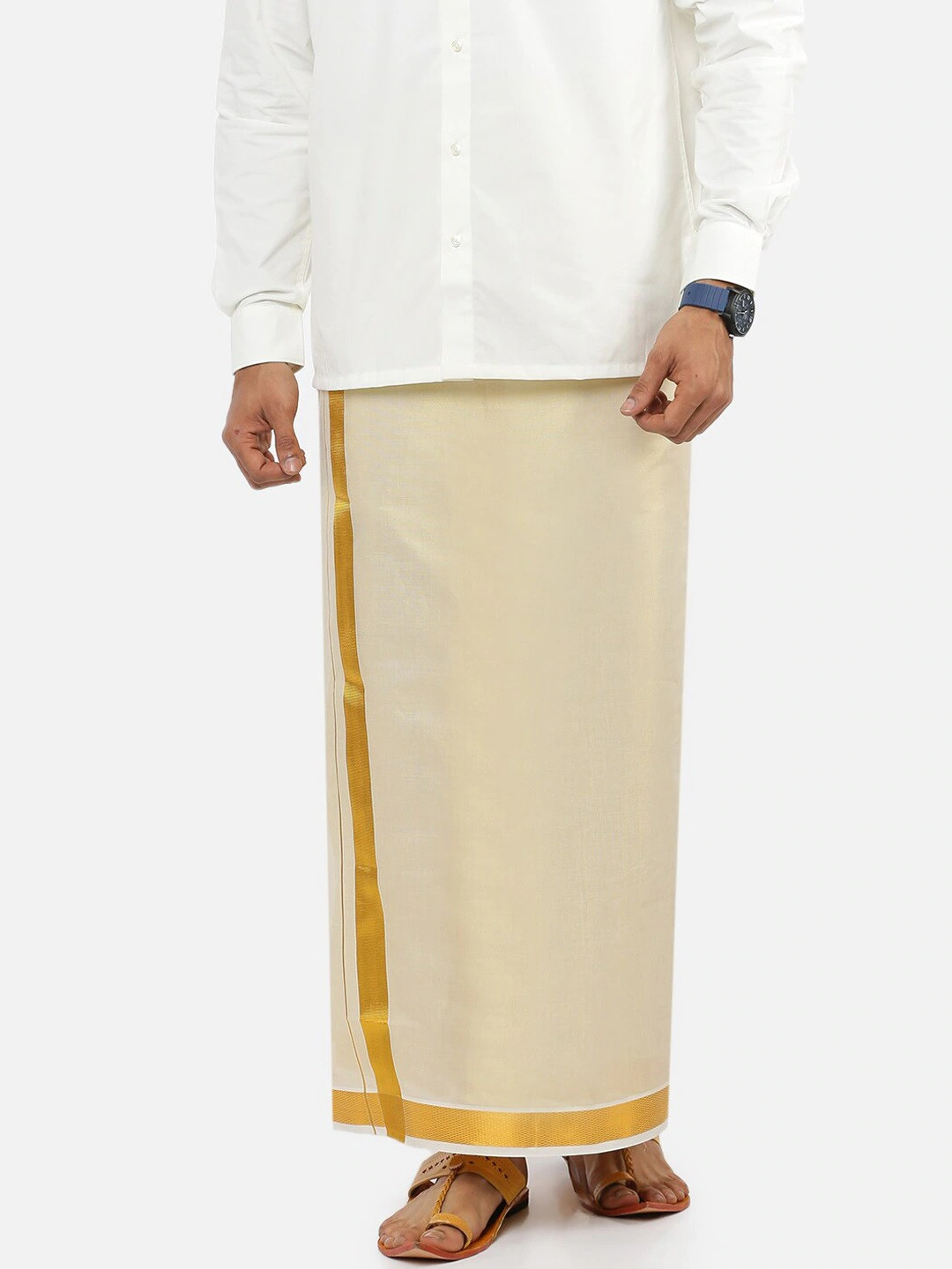 Ramraj Men Tissue Solid Gold Jari Border Single Layer Dhoti