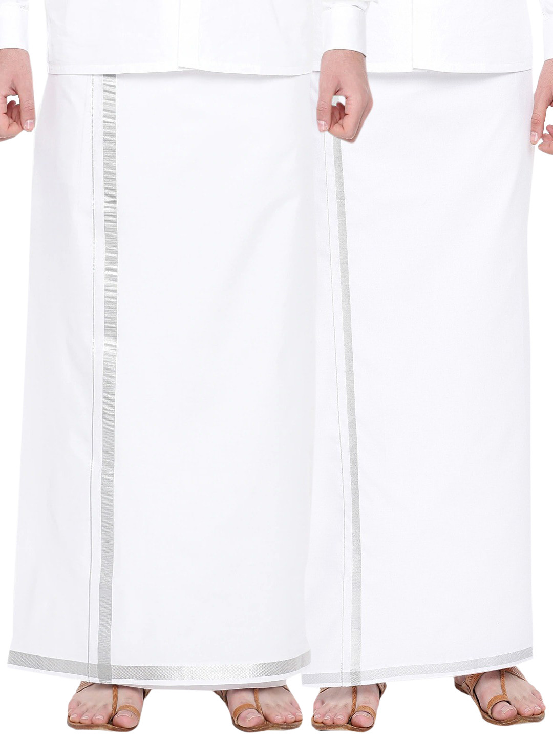 Ramraj Men Pack of 2 Pure Cotton Single Layer Dhoti With Zari Border