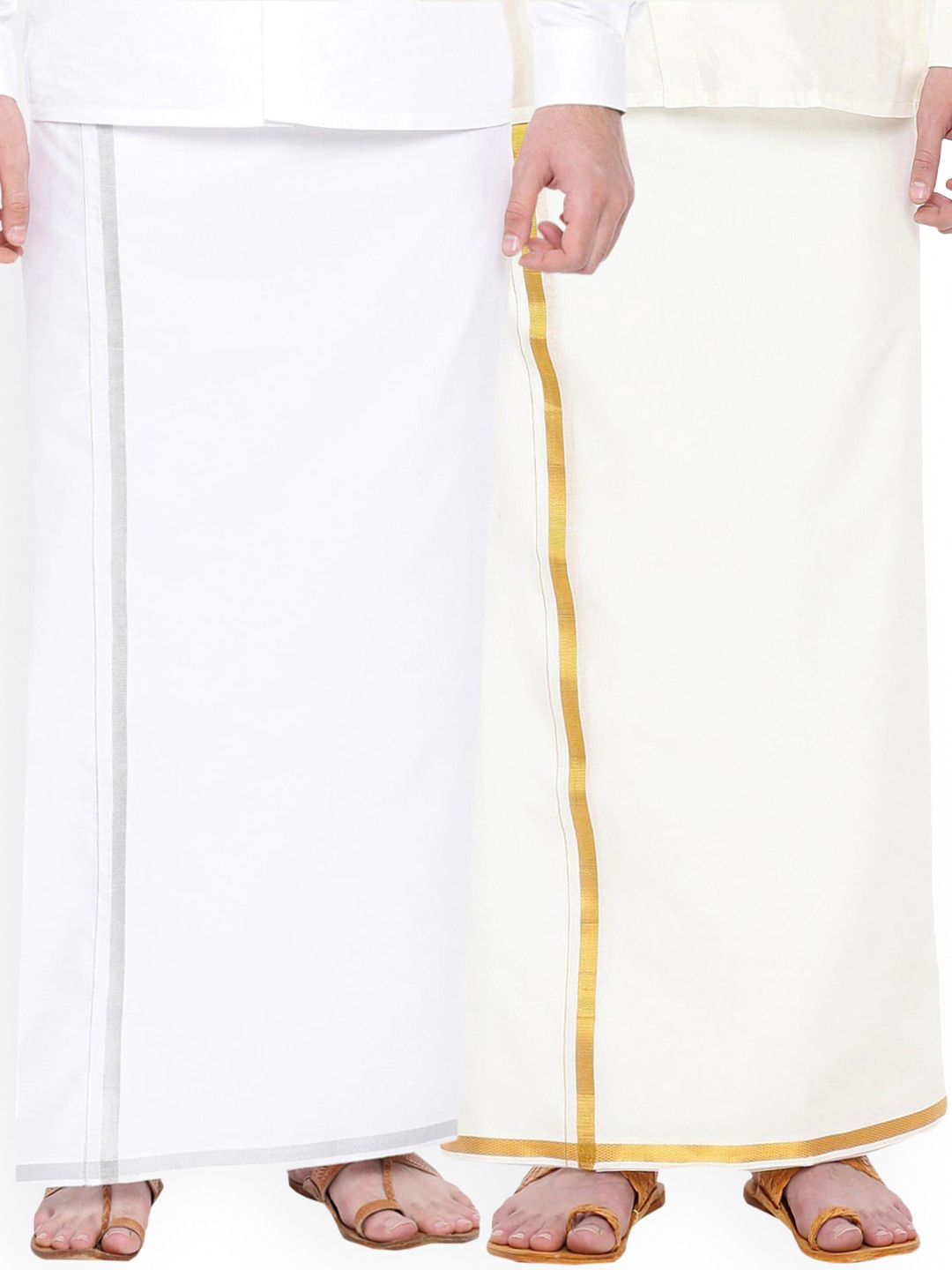 Ramraj Men Pack Of 2 Cotton Zari Border Dhotis