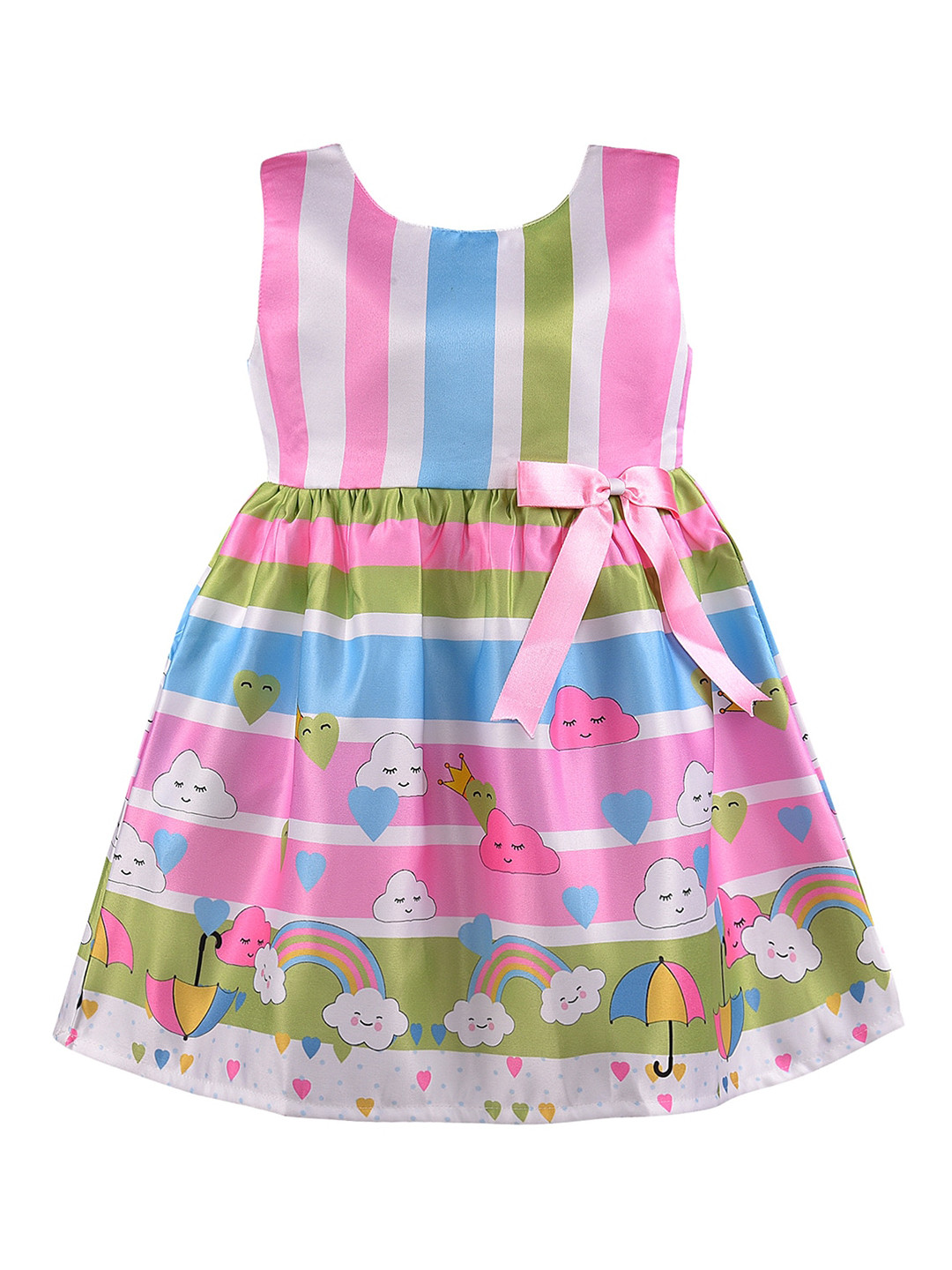 Wish Karo Girls Striped Fit And Flare Silk Dress