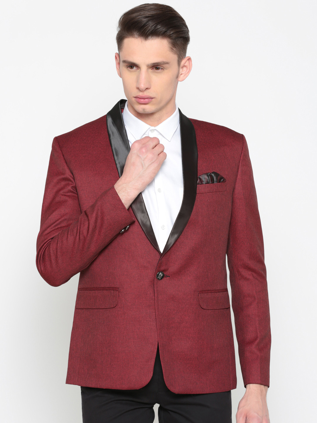 RG DESIGNERS Men Maroon Solid Single-Breasted Formal Blazer