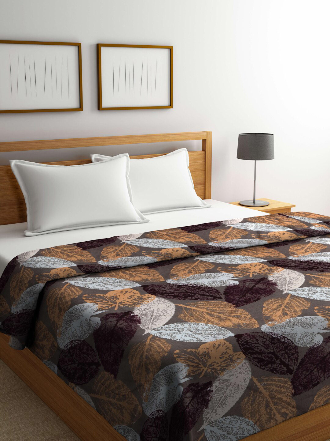 Arrabi Grey & Mustard Floral Mild Winter 450 GSM Double Bed Comforter