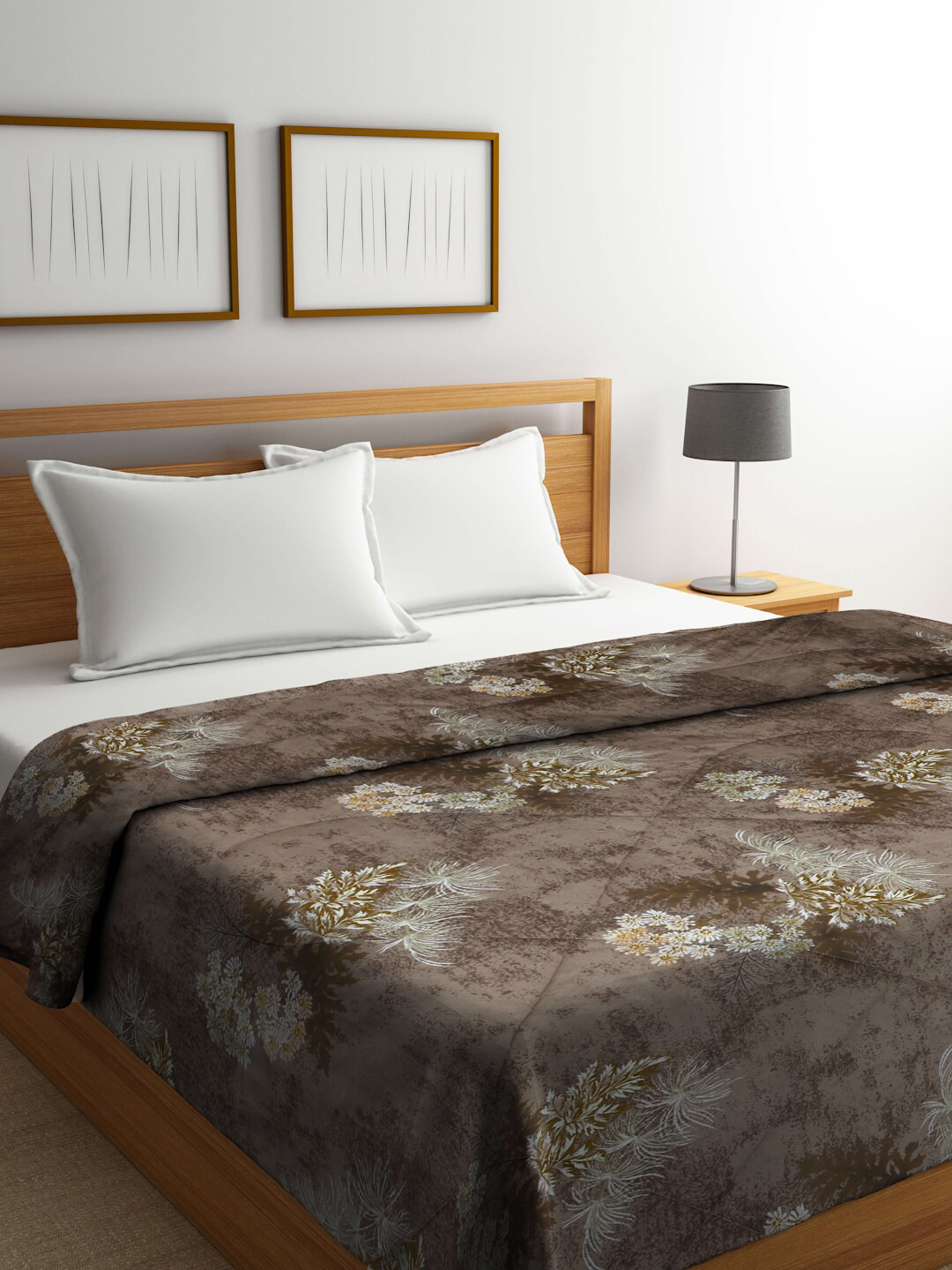 Arrabi Mauve & Yellow Floral Mild Winter 450 GSM Double Bed Comforter