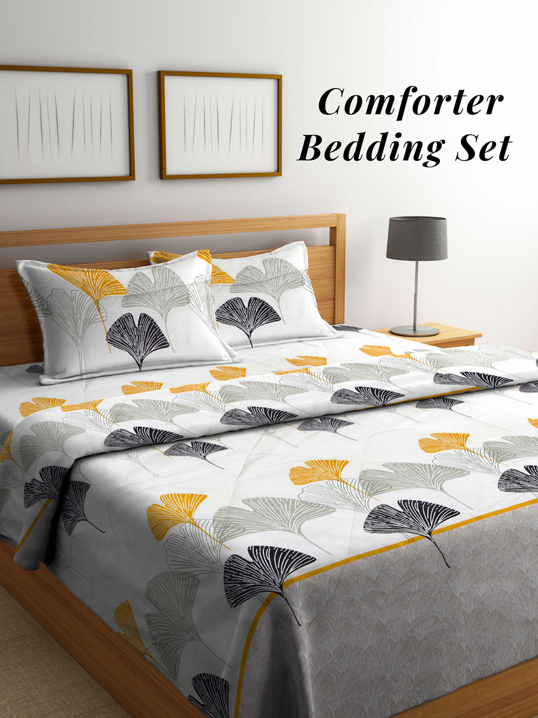 Arrabi White & Grey Melange Mild Winter 550 GSM Double Bed Comforter & 2 Pillow Covers