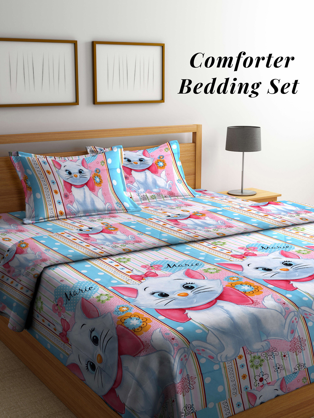 Arrabi White & Pink Mild Winter 550 GSM Double Bed Comforter with 2 Pillow Covers