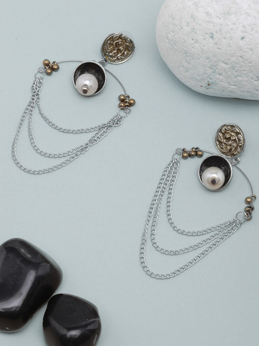 DIVA WALK Silver Plated Contemporary Drops Earrings