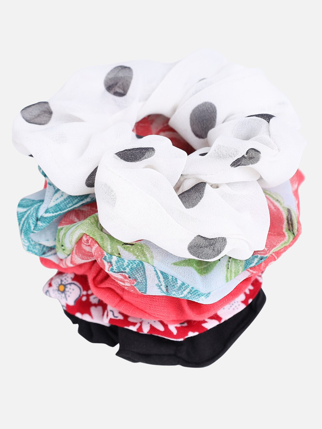 Trend Arrest Women Set Of 5 Printed Fabric Ponytail Holders