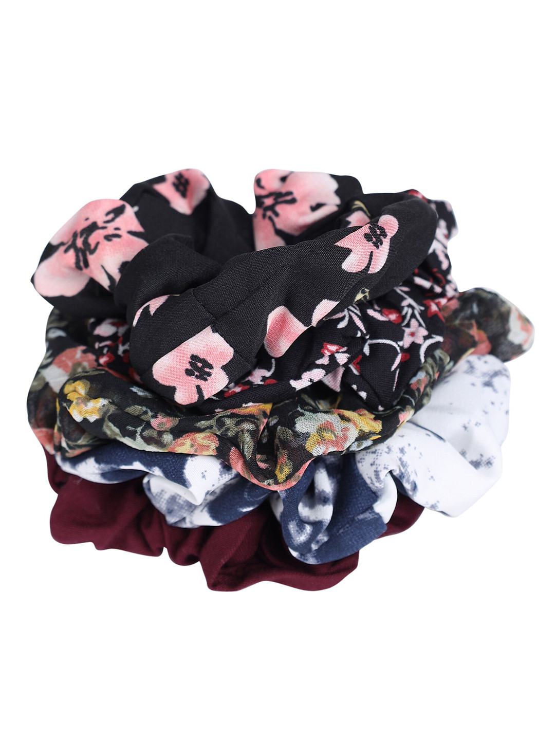 Trend Arrest Women Set Of 5 Printed Fabric Ponytail Holders