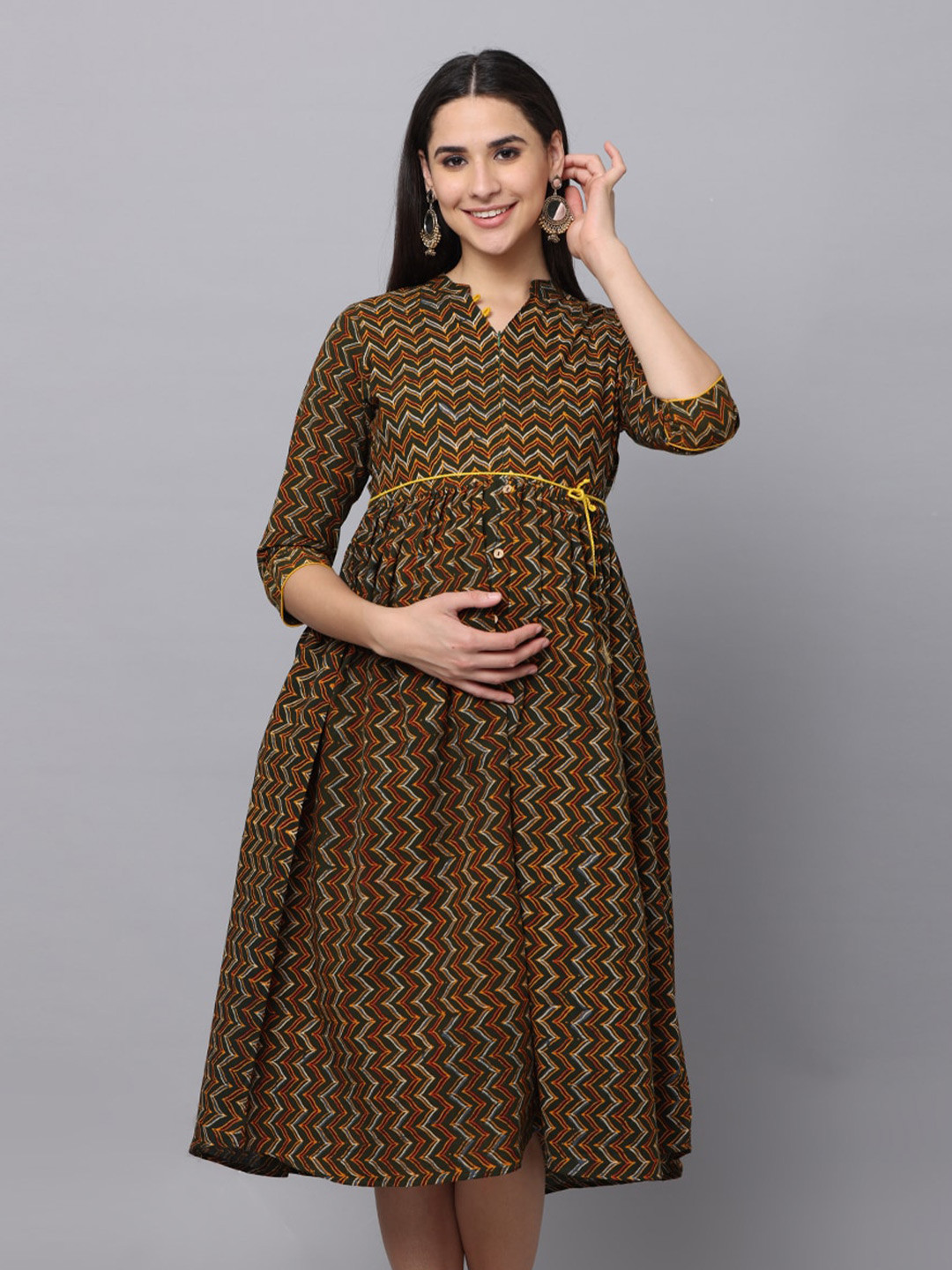 The Mom Store Chevron Printed Maternity Cotton Midi Dress