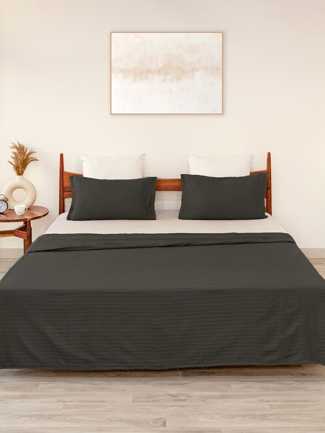 HOMEMONDE Grey Striped AC Room Cotton 233 GSM Double Bed Dohar