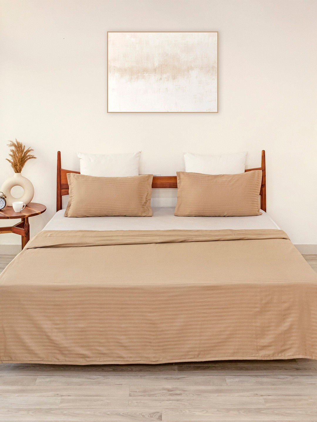 HOMEMONDE Taupe Striped AC Room Cotton 233 GSM Double Bed Dohar