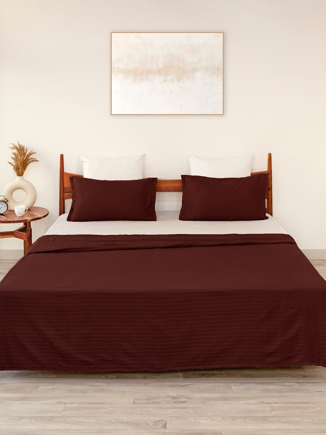 HOMEMONDE Maroon Striped AC Room 233 GSM Cotton Double Bed Dohar