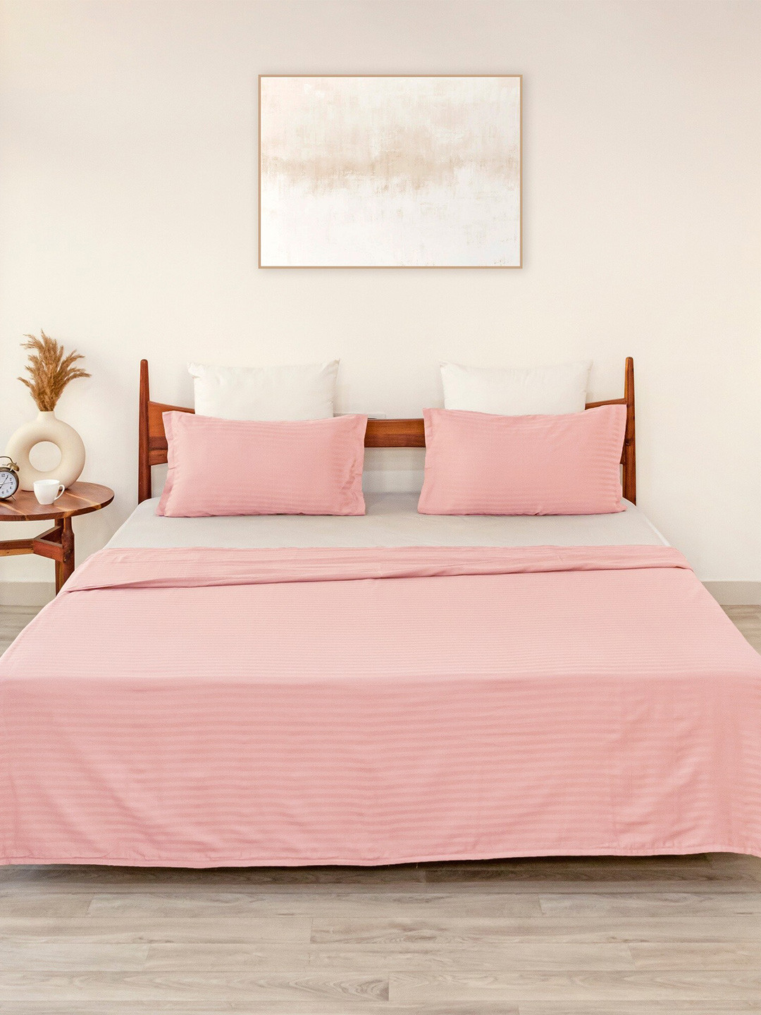 HOMEMONDE Pink Striped AC Room Cotton 233 GSM Double Bed Dohar