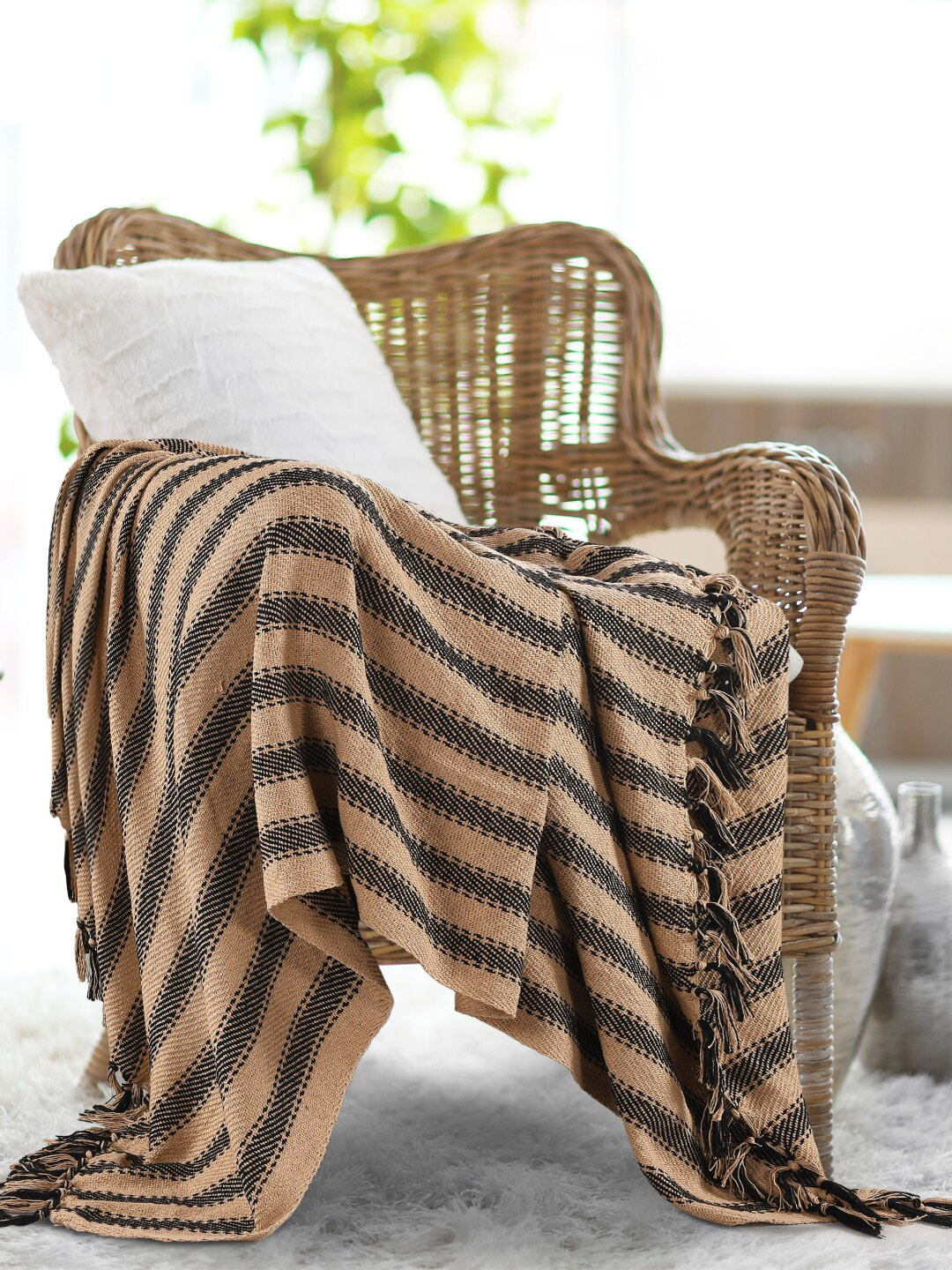 SASHAA WORLD Brown Striped Cotton Throws